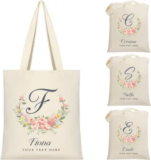 Custom Canvas Tote Bag with Initial and Name Personalized Tote Bag Gift for Women&Girls Bridesmaid Gifts
