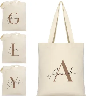 Custom Canvas Tote Bag with Initial and Name Personalized Tote Bag Gift for Women&Girls Bridesmaid Gifts
