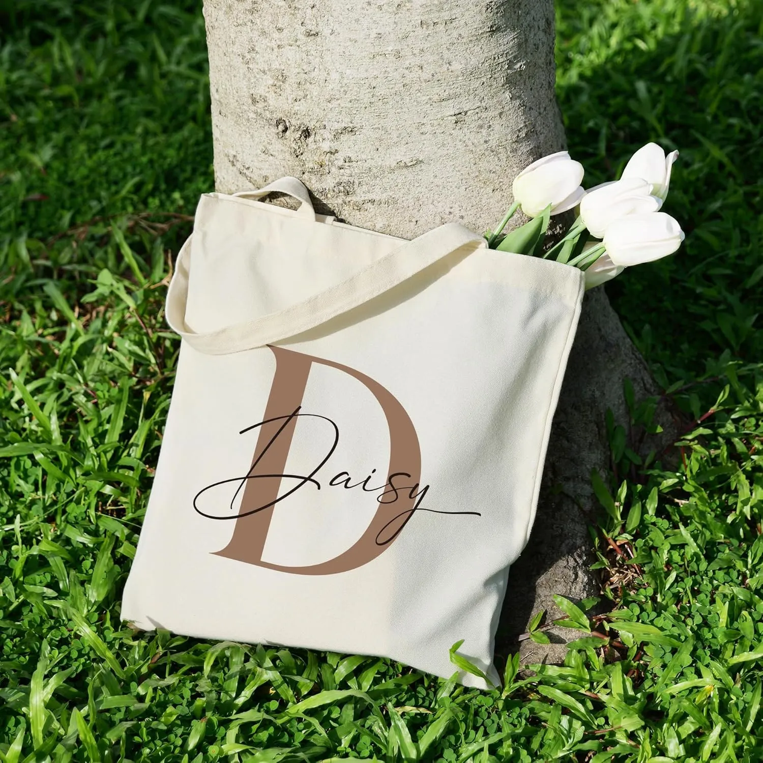 Custom Canvas Tote Bag with Initial and Name Personalized Tote Bag Gift for Women&Girls Bridesmaid Gifts