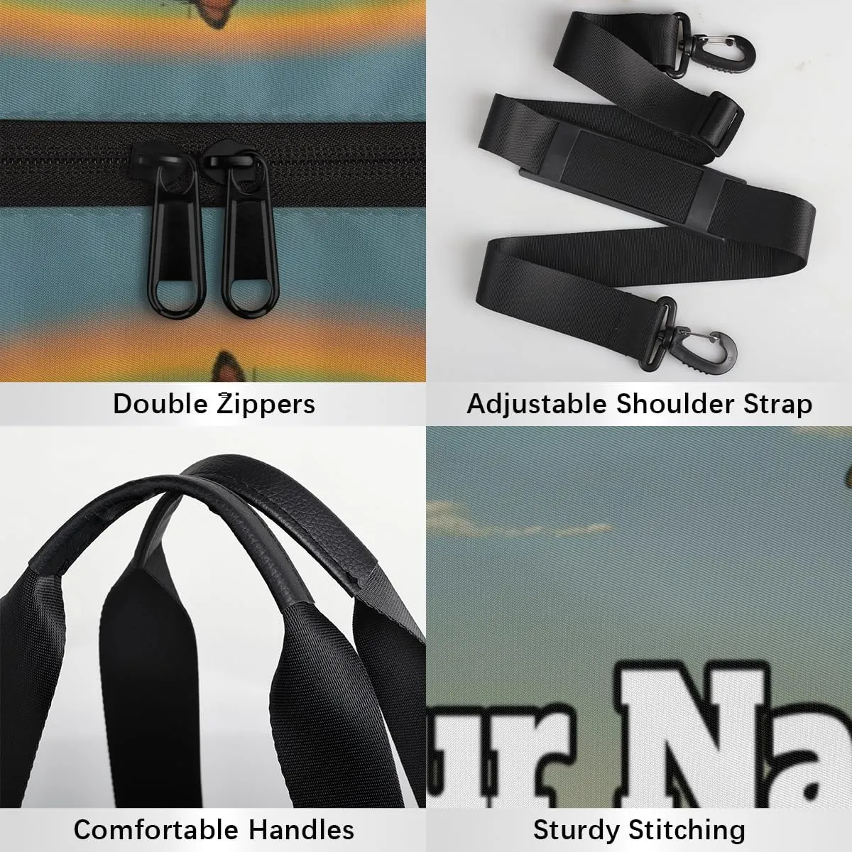 Custom Gym Bag for Women Men with Name, Personalized Spring Sunflower Duffel Bag for Sports, Waterproof Dance Bag, Lightweight Carryon Gym Bag, Rainbow