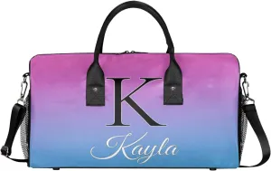 Custom Name Sport Duffel Bag, Personalized Initial Small Gym Bag, Lightweight Travel Duffle Bag Carry On Weekender Bag, Blue Purple