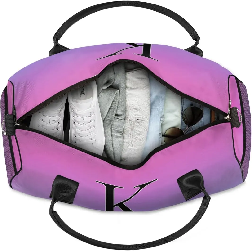 Custom Name Sport Duffel Bag, Personalized Initial Small Gym Bag, Lightweight Travel Duffle Bag Carry On Weekender Bag, Blue Purple