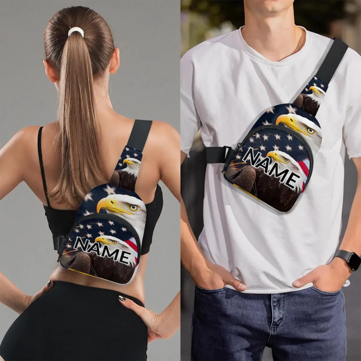 Custom Sling Bag American Eagles Cross Body Customize Chest Bag 4th July Daypack for Outdoors Travel Hiking Sports