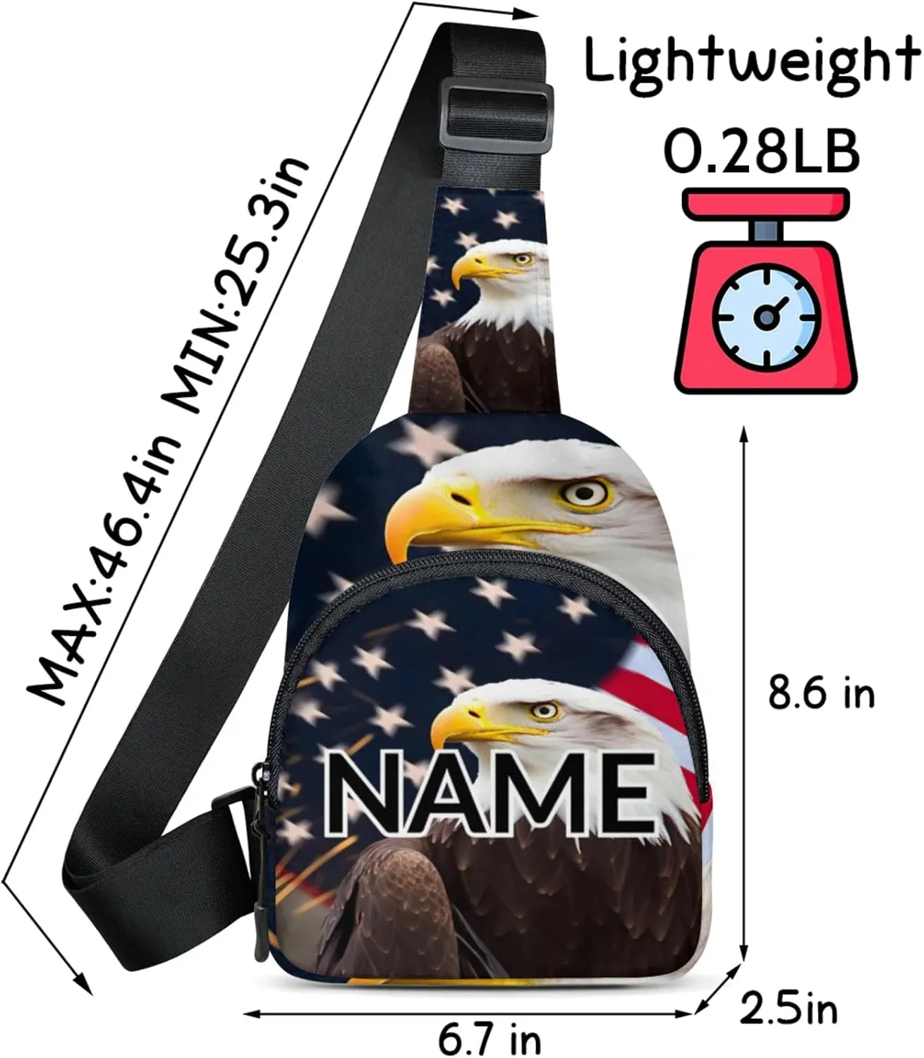 Custom Sling Bag American Eagles Cross Body Customize Chest Bag 4th July Daypack for Outdoors Travel Hiking Sports