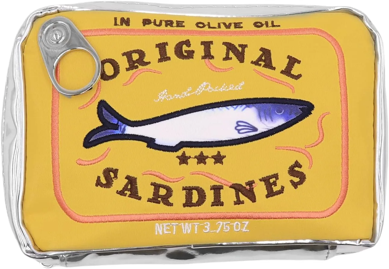 Cute Canned Sardines Style Makeup Bag Creative Large Capacity Sardine Tin Fish Cosmetic Bag Trave Bath Toiletry Pouch Organizer for Women Girls