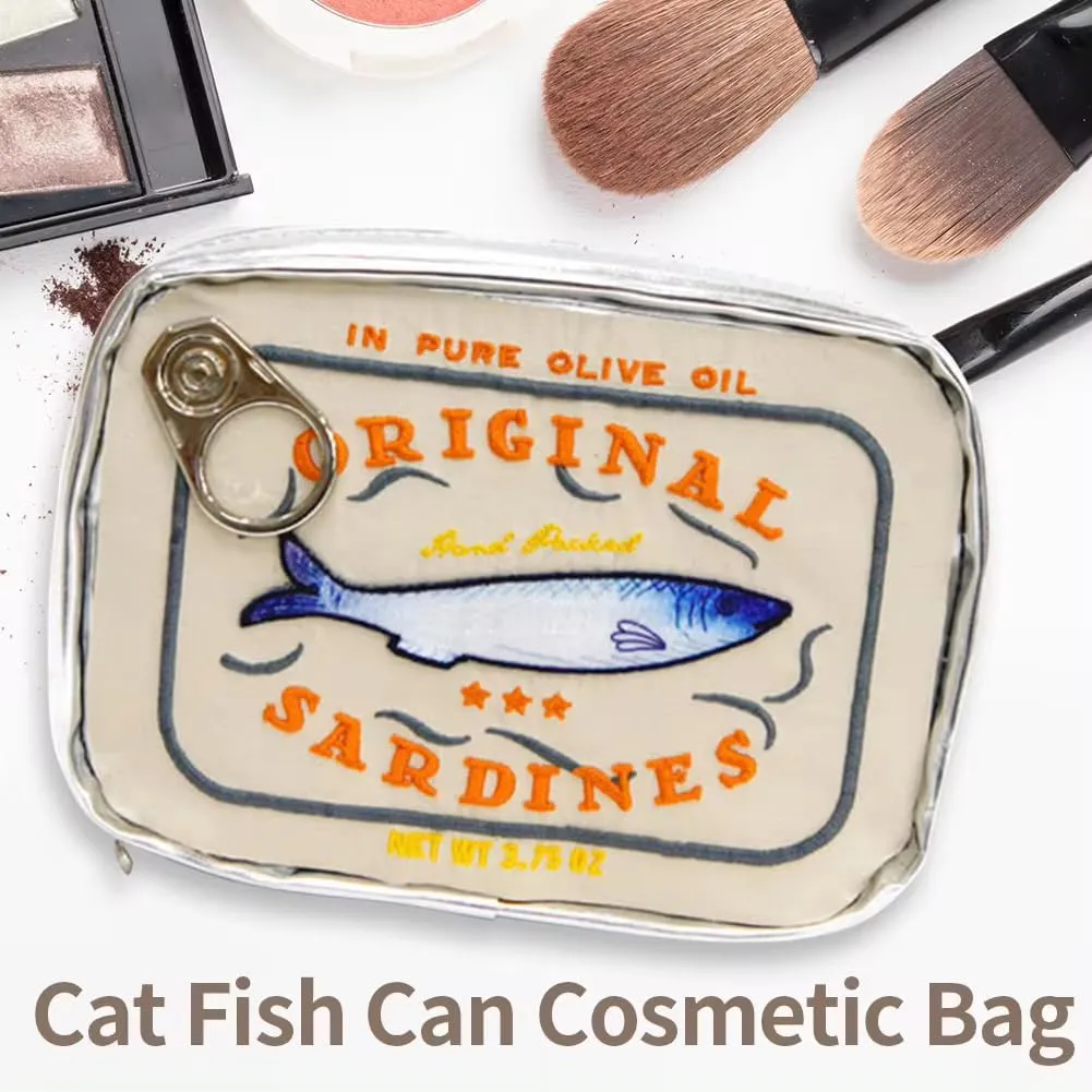Cute Canned Sardines Style Makeup Bag Creative Large Capacity Sardine Tin Fish Cosmetic Bag Trave Bath Toiletry Pouch Organizer for Women Girls