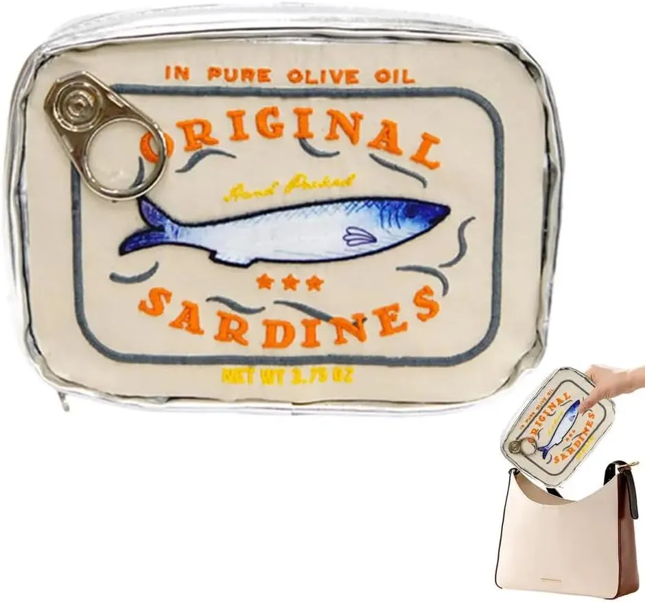 Cute Canned Sardines Style Makeup Bag Creative Large Capacity Sardine Tin Fish Cosmetic Bag Trave Bath Toiletry Pouch Organizer for Women Girls
