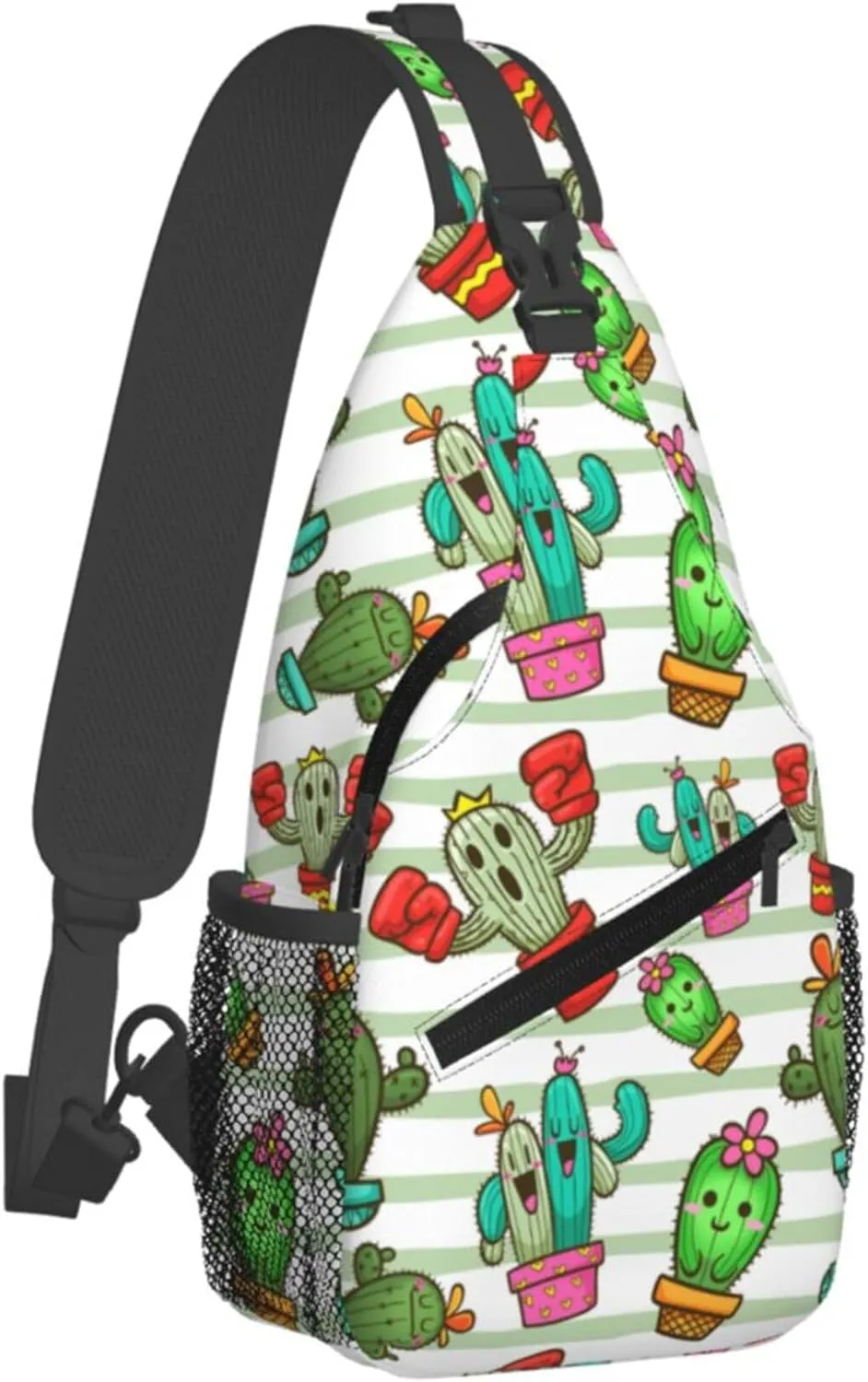 Cute Cartoon Succulent Cactus Sling Backpack Crossbody Bag, Chest Bag Daypack for Outdoors Hiking Traveling