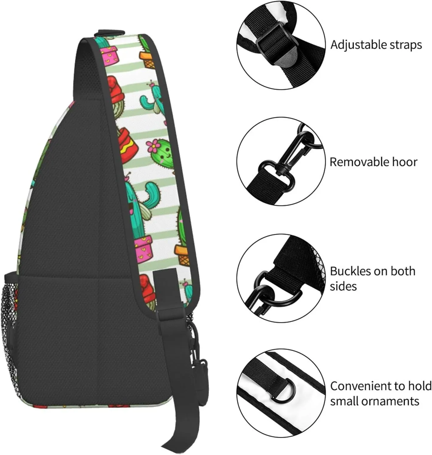 Cute Cartoon Succulent Cactus Sling Backpack Crossbody Bag, Chest Bag Daypack for Outdoors Hiking Traveling
