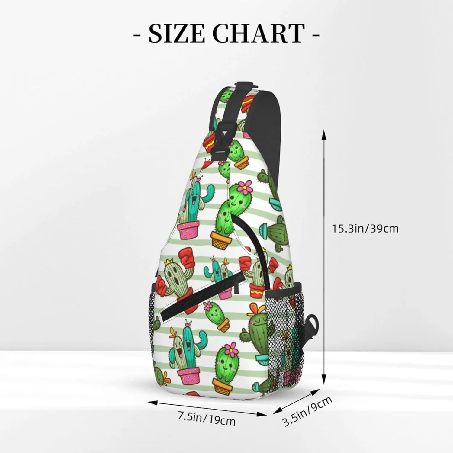 Cute Cartoon Succulent Cactus Sling Backpack Crossbody Bag, Chest Bag Daypack for Outdoors Hiking Traveling