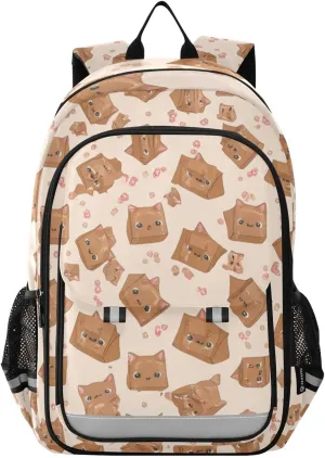 Cute Cat Ears Cardboard Boxes Beige Backpack for Kids, Ergonomic Backpack for Kids, Cool Boy Backpacks