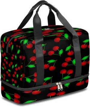 Cute Cherry Sports Gym Bag with Shoes Compartment,Fruit Cherry Travel Duffel Bag for Men Women Boys Girls Teens Overnight Weekend Yoga Workout Bag Training Handbag