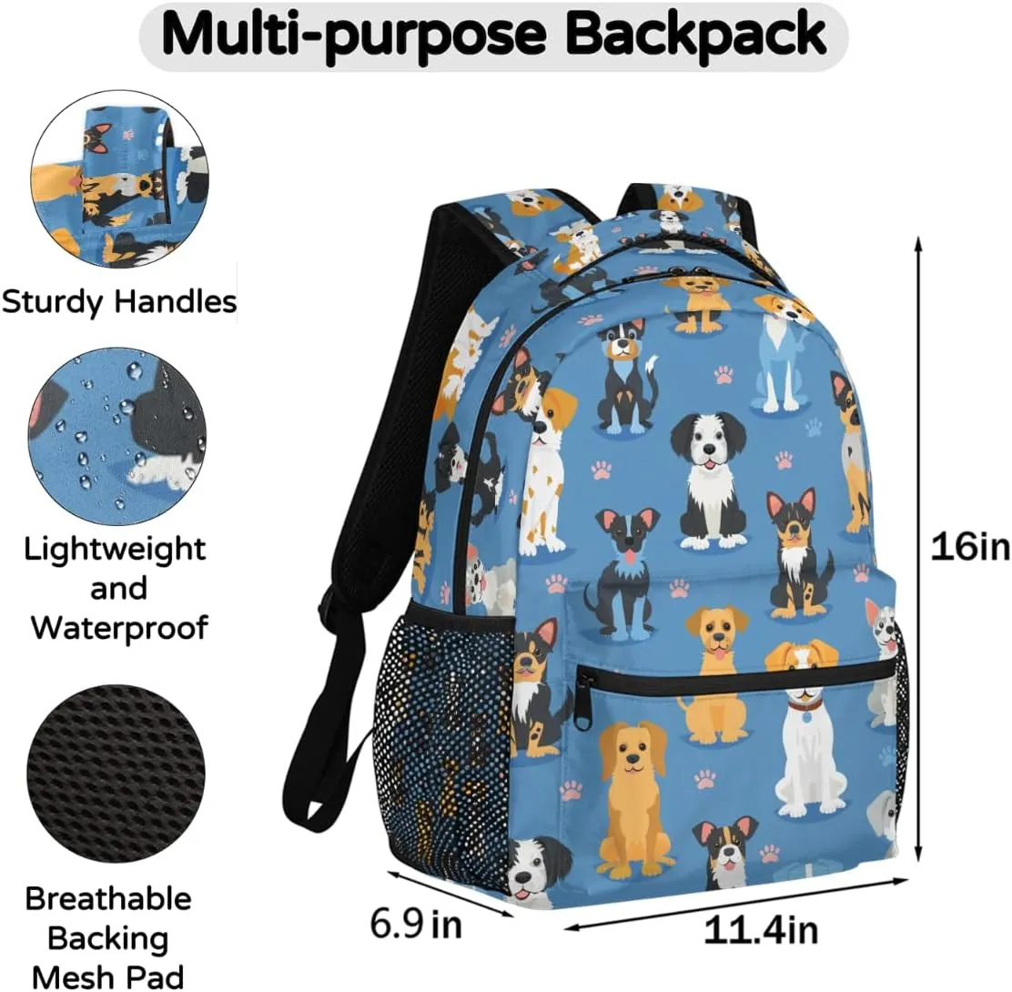 Cute Dogs Breeds Backpack for Women Men Carry On Travel Backpack 16 Inch Lightweight Laptop Bag Purse Casual Daypack Backpacks for Hiking Work Gym