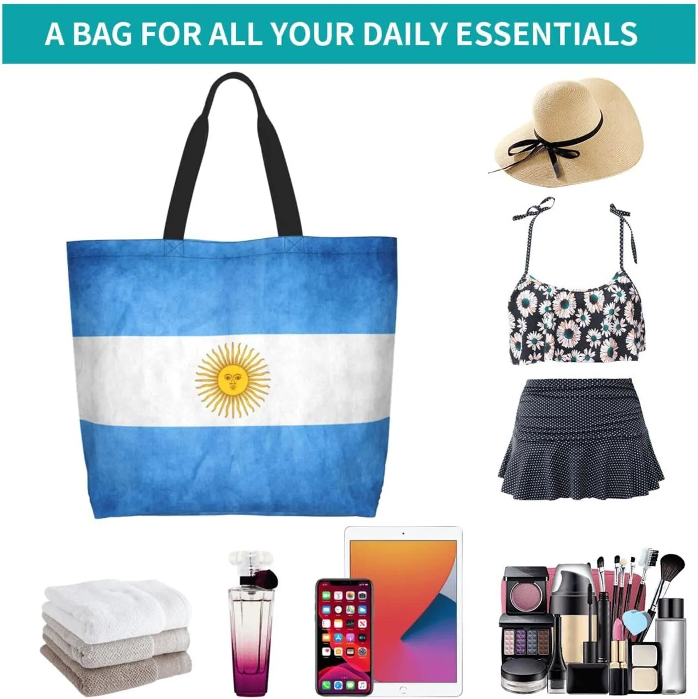 Cute Flag Tote Bag for Women Men Reusable Patriotic Beach Grocery Shopping Bag for Outdoor Gym Shopping