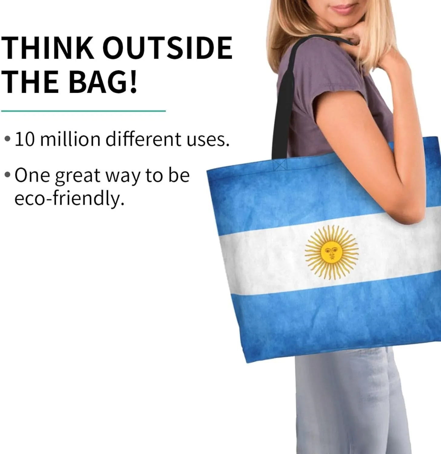 Cute Flag Tote Bag for Women Men Reusable Patriotic Beach Grocery Shopping Bag for Outdoor Gym Shopping