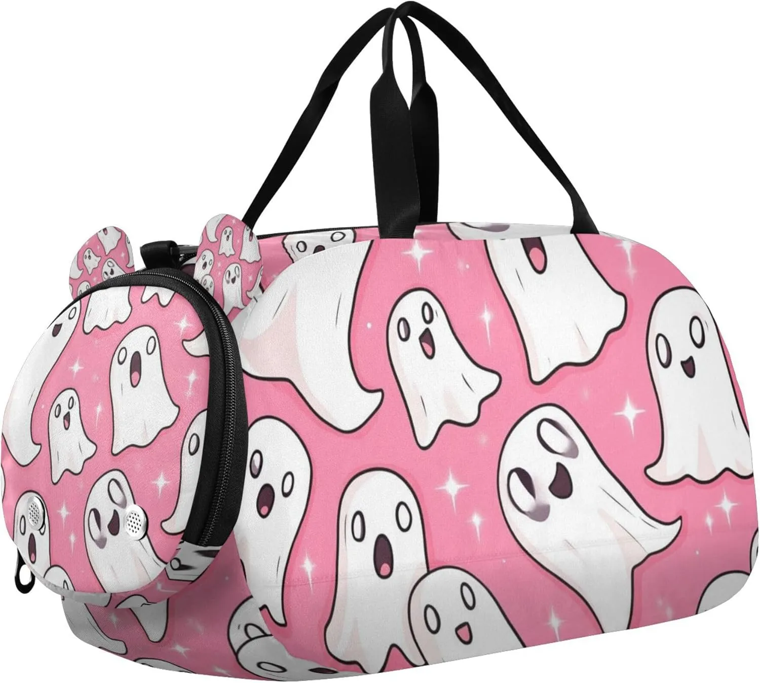 Cute Ghosts Halloween Sports Duffle Bag for Kids Girls Boys, Gym Bag with Shoe Compartments, Kids Travel Overnight Weekender Shoulder Bag