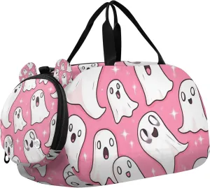Cute Ghosts Halloween Sports Duffle Bag for Kids Girls Boys, Gym Bag with Shoe Compartments, Kids Travel Overnight Weekender Shoulder Bag