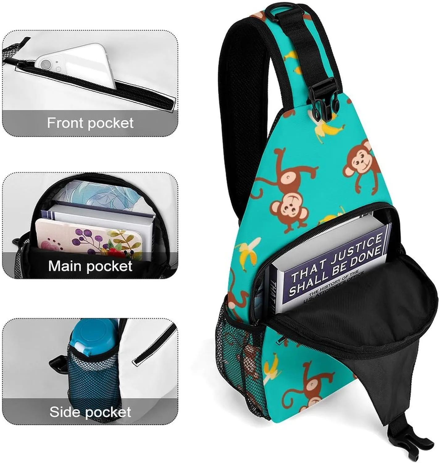 Cute Monkey Banana Sling Backpack Mans Womans Crossbody Backpack Chest Bag Gym Daypack Shoulder Bag Casual Daypacks Outdoor Backpacks