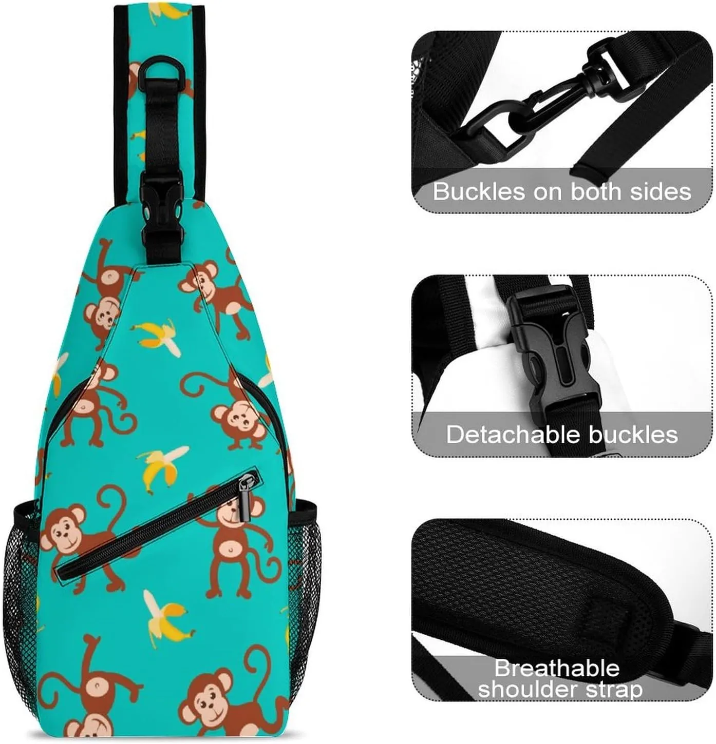 Cute Monkey Banana Sling Backpack Mans Womans Crossbody Backpack Chest Bag Gym Daypack Shoulder Bag Casual Daypacks Outdoor Backpacks