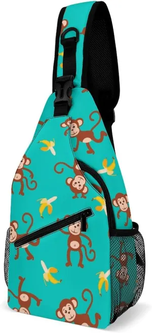 Cute Monkey Banana Sling Backpack Mans Womans Crossbody Backpack Chest Bag Gym Daypack Shoulder Bag Casual Daypacks Outdoor Backpacks