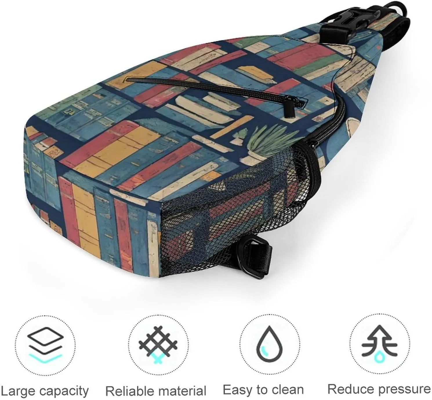 Cute Sling Bag Backpack, Backpacking, Book Bookshelf Art Crossbody Rucksack, Camera Case, Gym Crossbody Sack Satchel Outdoor Hiking Bag for Men Women