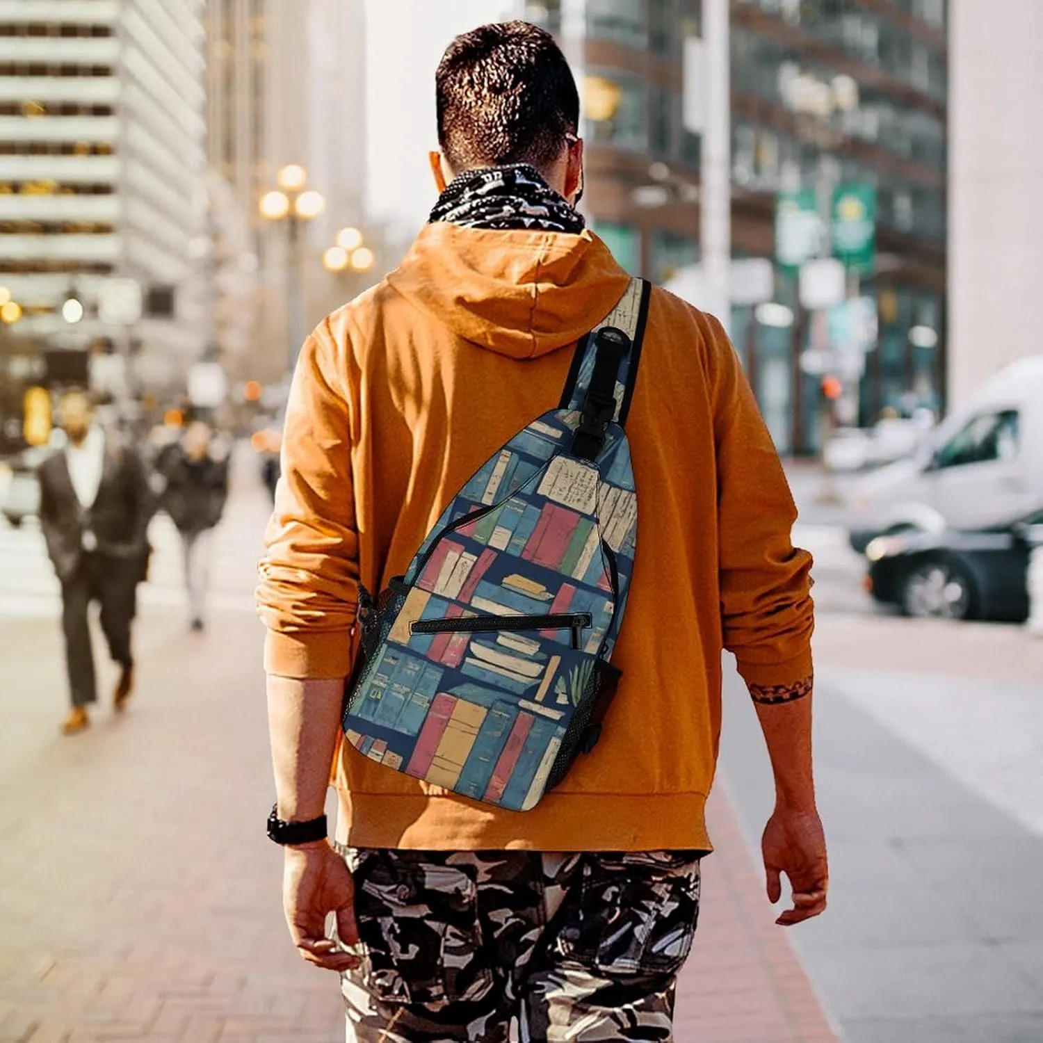 Cute Sling Bag Backpack, Backpacking, Book Bookshelf Art Crossbody Rucksack, Camera Case, Gym Crossbody Sack Satchel Outdoor Hiking Bag for Men Women