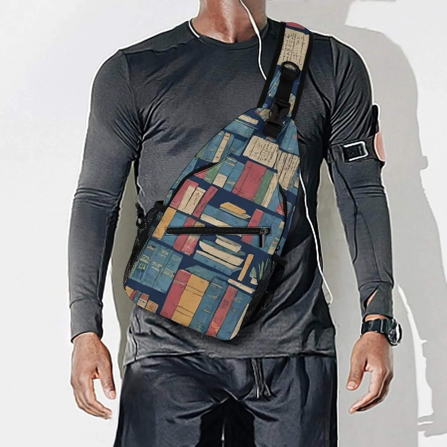 Cute Sling Bag Backpack, Backpacking, Book Bookshelf Art Crossbody Rucksack, Camera Case, Gym Crossbody Sack Satchel Outdoor Hiking Bag for Men Women