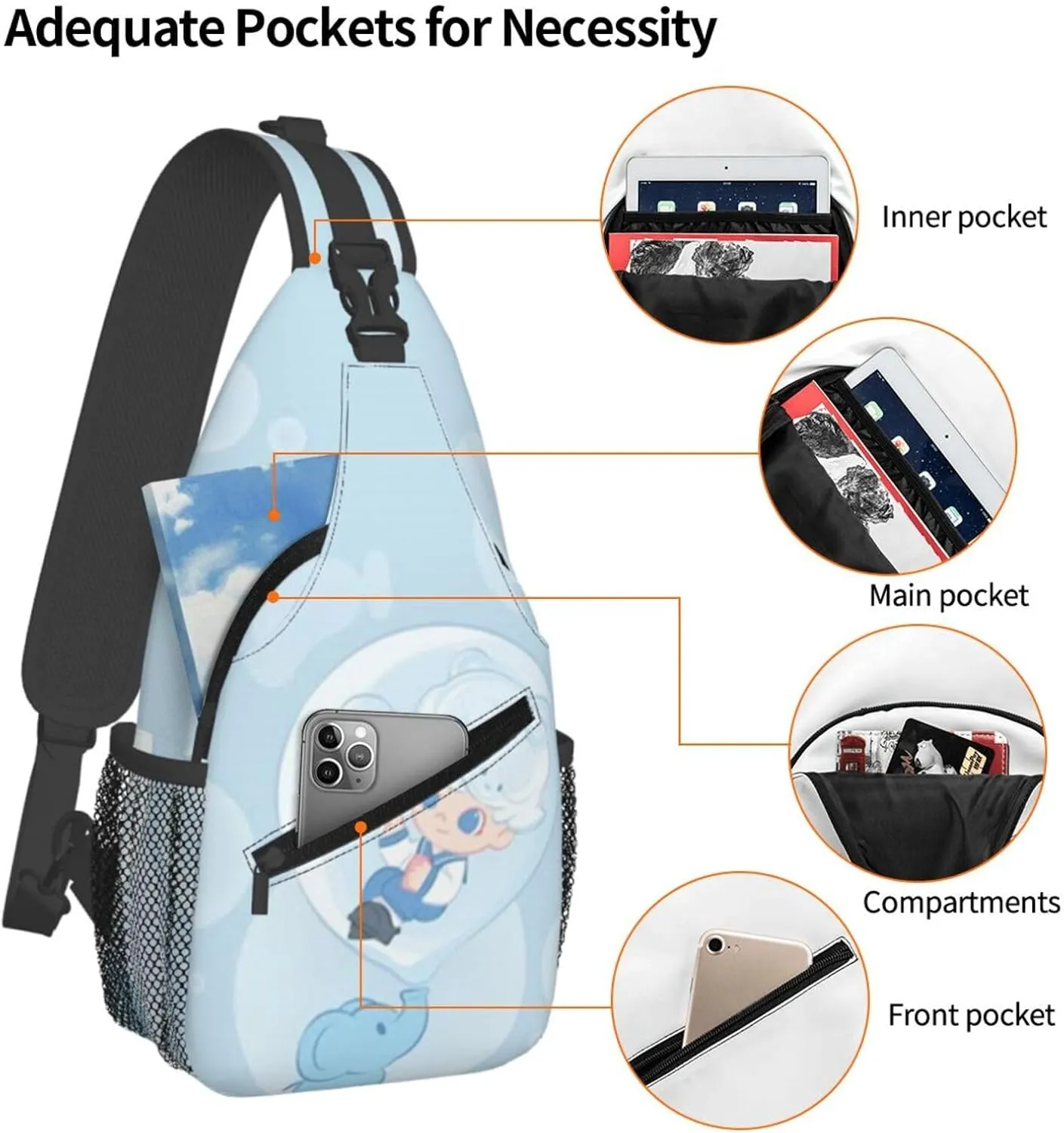 D-IMOO Crossbody Bag, Chest Crossbody Bag, Men's Casual Crossbody Chest Bag, Hiking Backpack Black