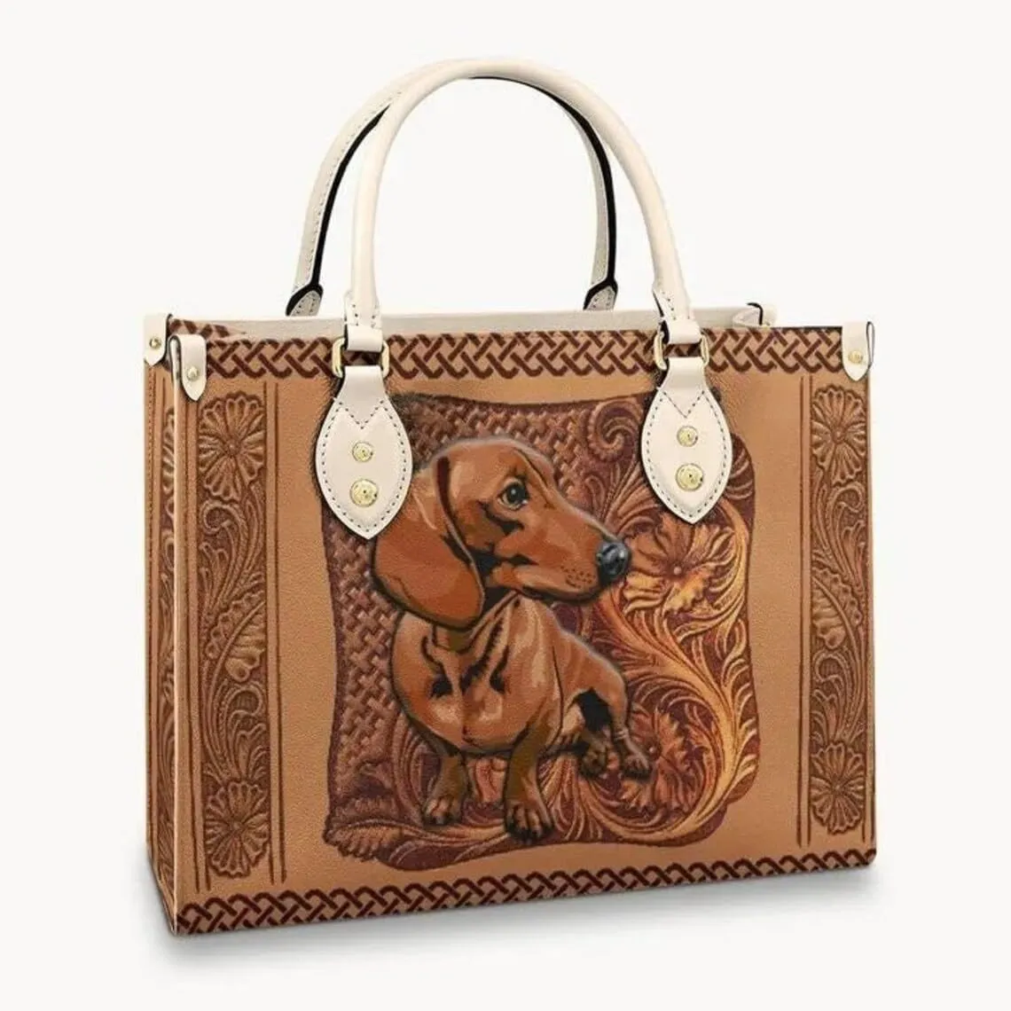 Dachshund Leather Bag for Women, Doxie Handbags Crossbody Purse Ladies Chic Satchel Shoulder Bag with Removable Strap, Weiner Weenie Dog Gift for Dog Mom (One Size, Black Strap)