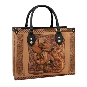 Dachshund Leather Bag for Women, Doxie Handbags Crossbody Purse Ladies Chic Satchel Shoulder Bag with Removable Strap, Weiner Weenie Dog Gift for Dog Mom (One Size, Black Strap)