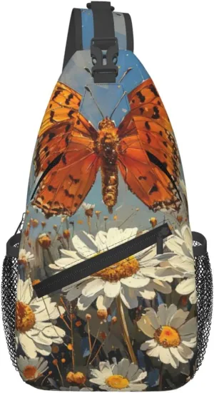 Daisy butterfly Foldie Crossbody Bag - Durable Small Sling Bag and Anti Theft Crossbody Bags for Men and Women