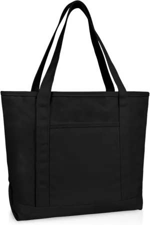 DALIX 20" Solid Color Cotton Canvas Shopping Tote Bag in Black