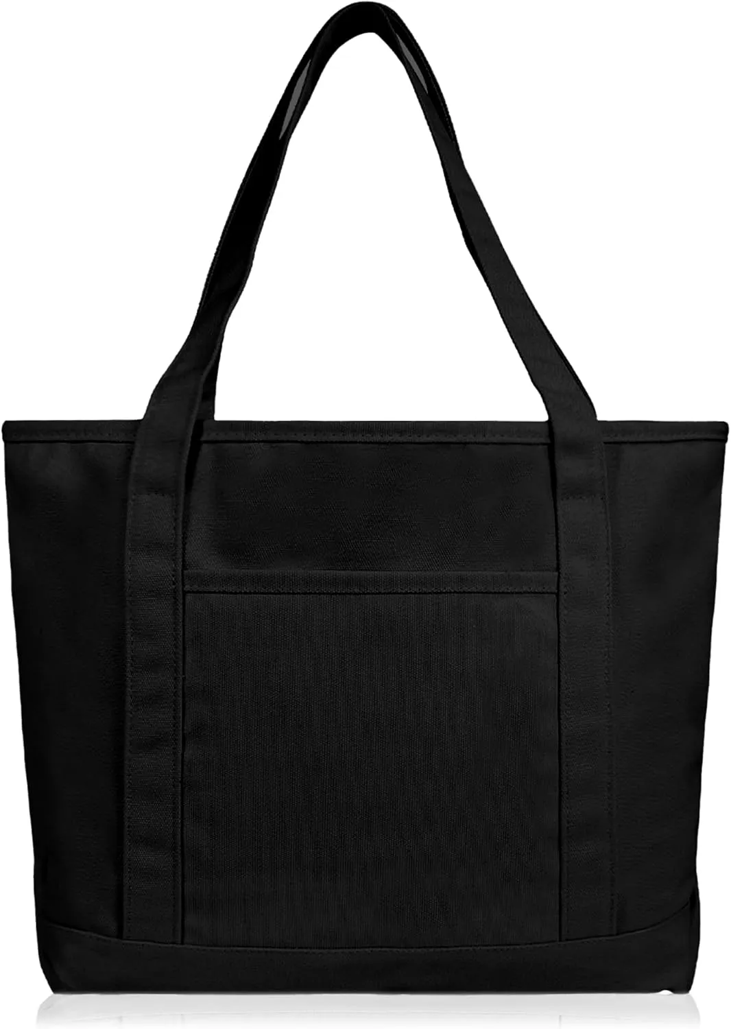 DALIX 20" Solid Color Cotton Canvas Shopping Tote Bag in Black