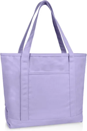 DALIX 20" Solid Color Cotton Canvas Shopping Tote Bag in Lavender