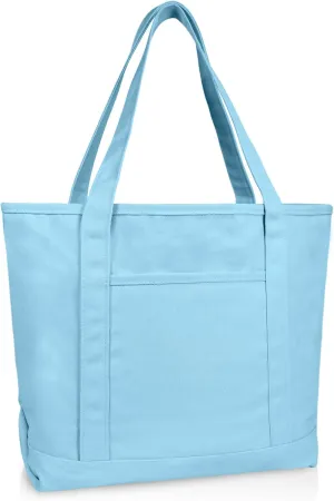 DALIX 20" Solid Color Cotton Canvas Shopping Tote Bag in Light Blue