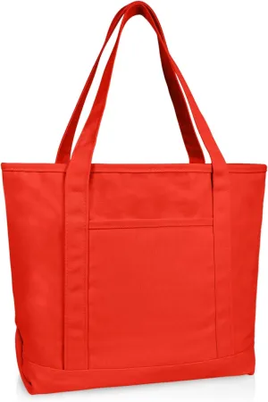 DALIX 20" Solid Color Cotton Canvas Shopping Tote Bag in Red