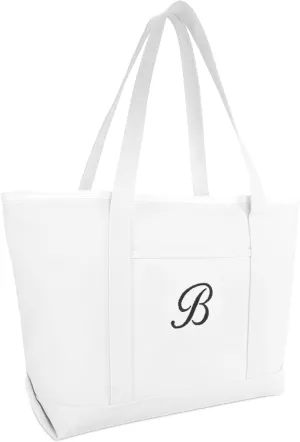 DALIX Large Canvas Tote Bag for Women Work Bag Beach Totes Monogrammed White A - Z