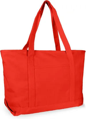 DALIX Womens 23" Deluxe 24 oz. Cotton Canvas Tote Bag Zippered in Red
