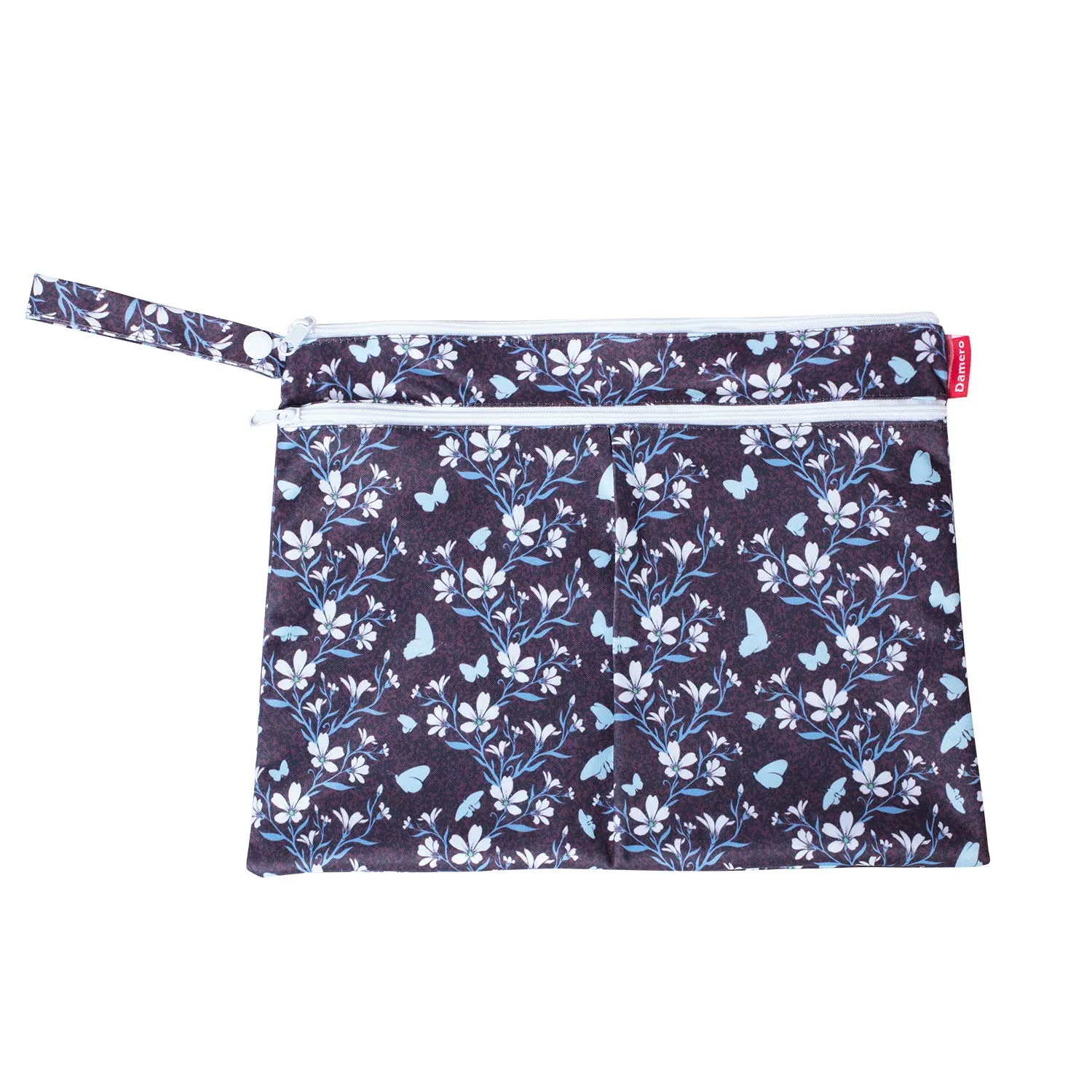 Damero 3Pcs Wet Dry Bag for Cloth Diaper, Swimsuit, Clothes, Ideal for Travel, Exercise, Daycare, Roomy and Water-Resistant(Butterflies and Flowers)