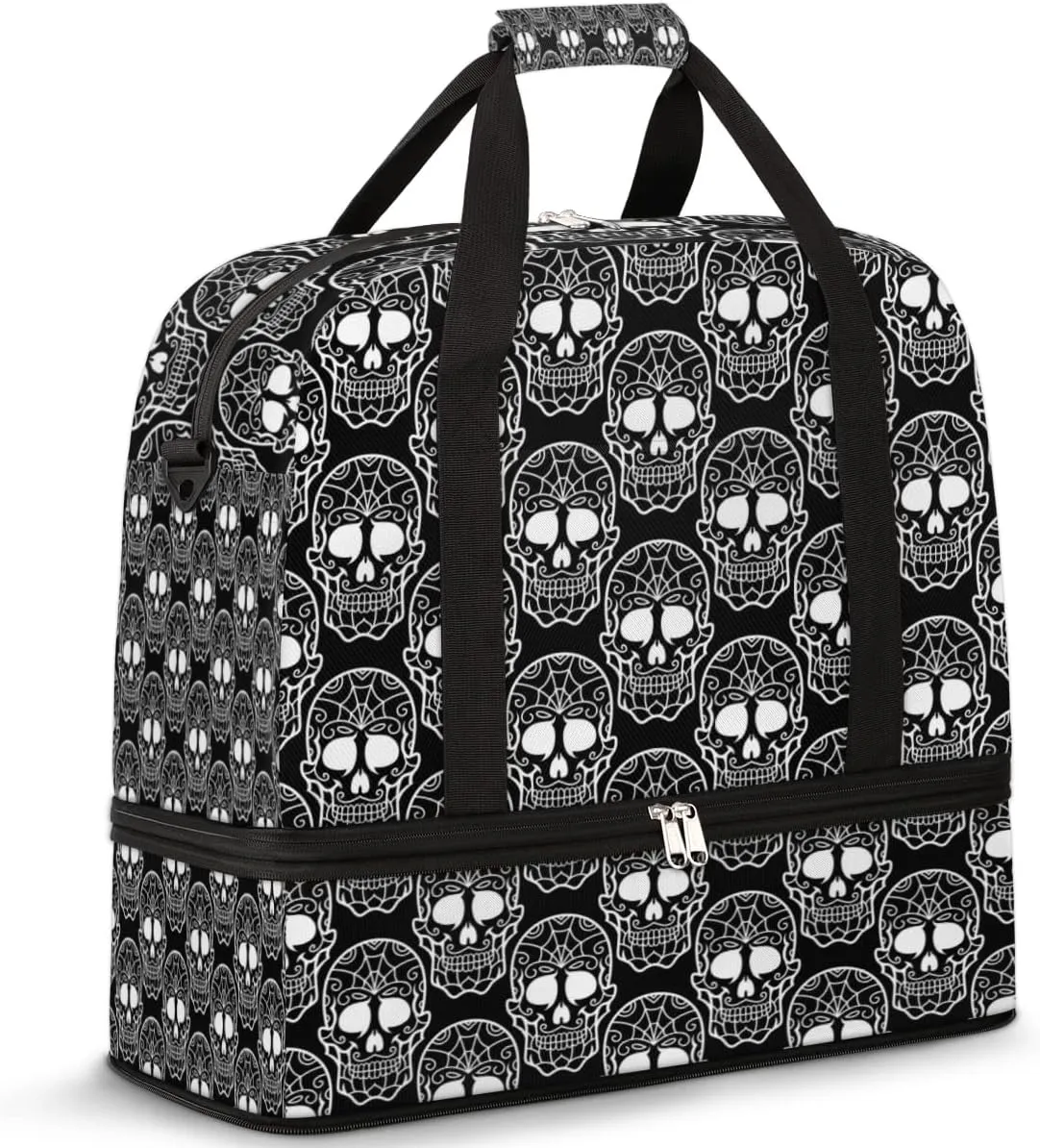Day of the Dead Sugar Skull 02 Foldable Travel Duffel Bag Tote Carry On Luggage Sports Gym Bag With Shoe Compartment For Woman Man Overnight Weekend Yoga Workout Bag Training Handbag