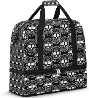 Day of the Dead Sugar Skull 02 Foldable Travel Duffel Bag Tote Carry On Luggage Sports Gym Bag With Shoe Compartment For Woman Man Overnight Weekend Yoga Workout Bag Training Handbag