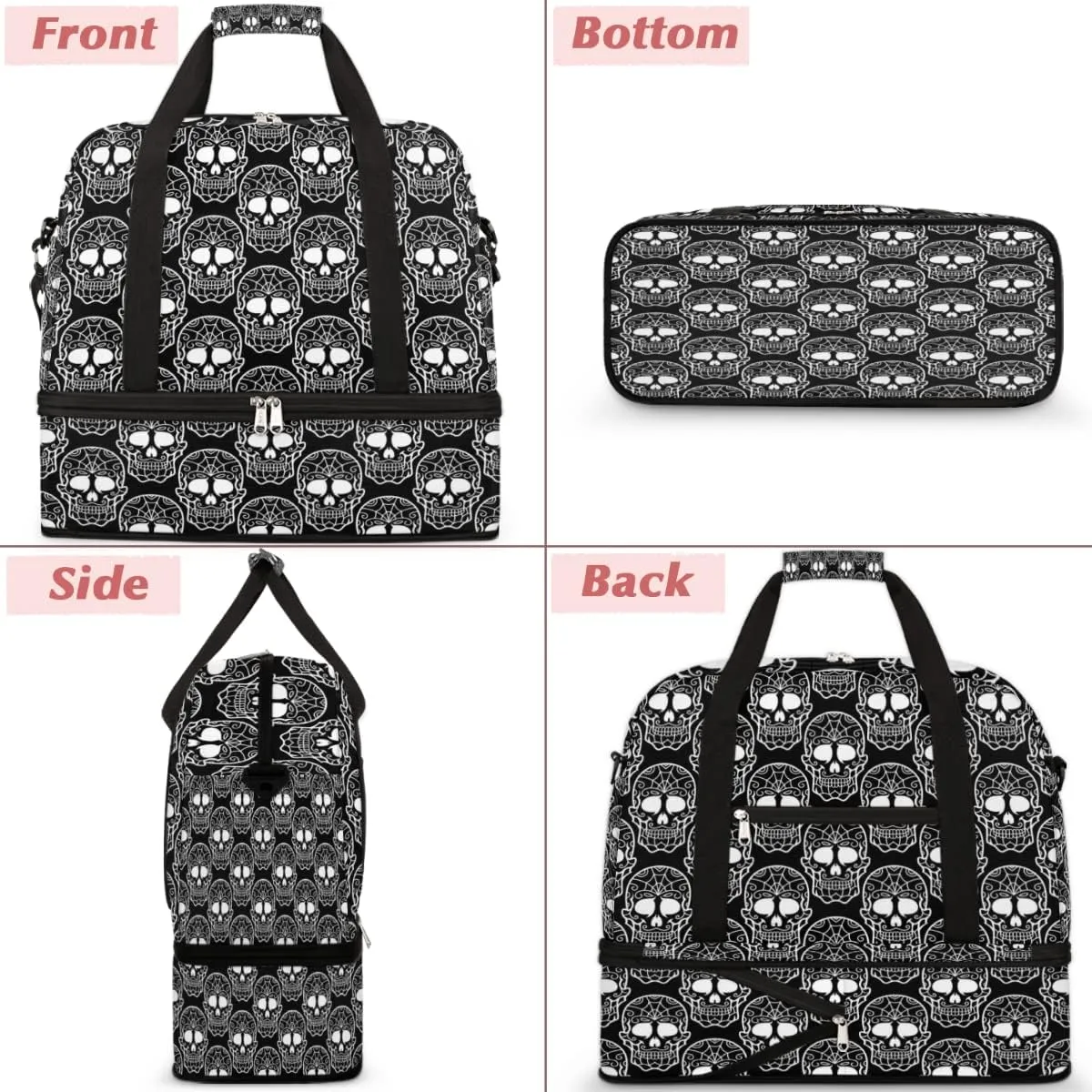 Day of the Dead Sugar Skull 02 Foldable Travel Duffel Bag Tote Carry On Luggage Sports Gym Bag With Shoe Compartment For Woman Man Overnight Weekend Yoga Workout Bag Training Handbag