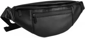 Day Trip Fanny Pack Bag Black PU Leather - 6.2"x14.5" Perfect Cross Body Bag Waist Pack for Festivals, Concerts Travel, Golf, Camping, Beach and Pool Days - Odor resistant & Smell Proof