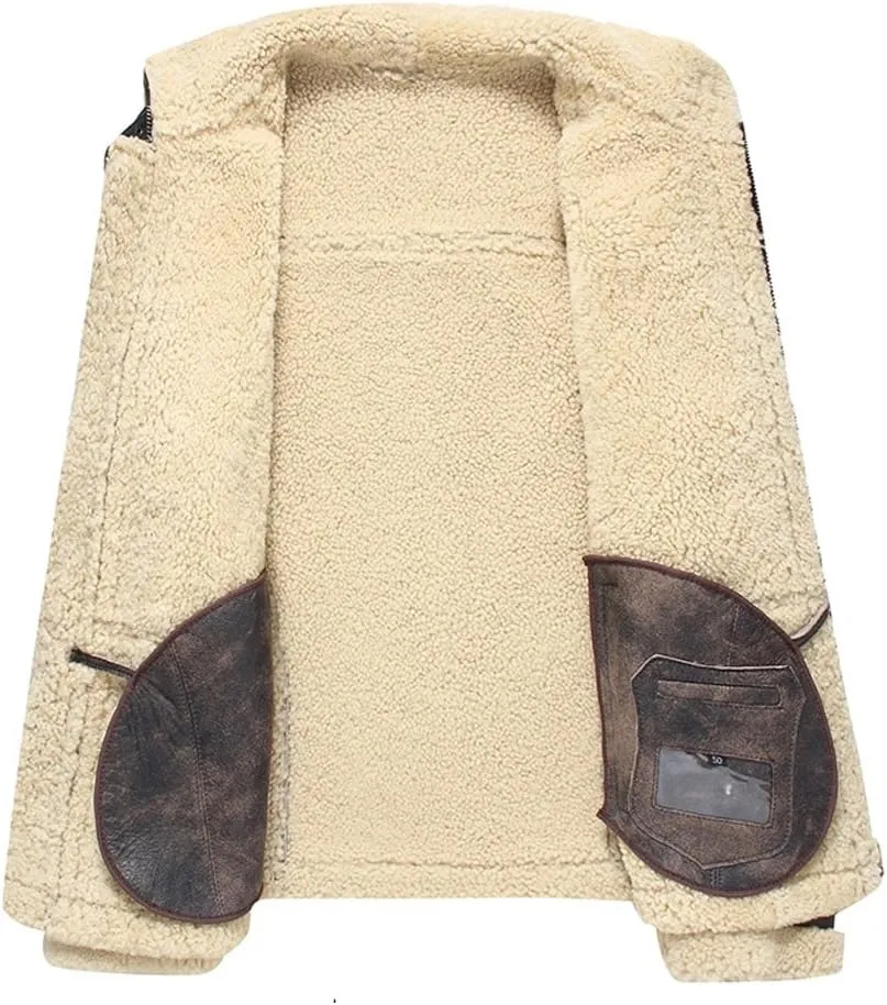 Denny&Dora Leather Jacket Fur Coat Flight Jacket Men Shearling Jacket Aviator Jacket Motorcycle Coat