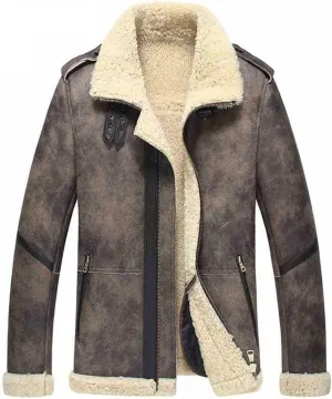 Denny&Dora Leather Jacket Fur Coat Flight Jacket Men Shearling Jacket Aviator Jacket Motorcycle Coat