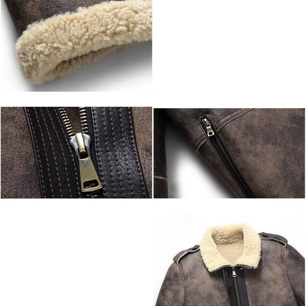 Denny&Dora Leather Jacket Fur Coat Flight Jacket Men Shearling Jacket Aviator Jacket Motorcycle Coat