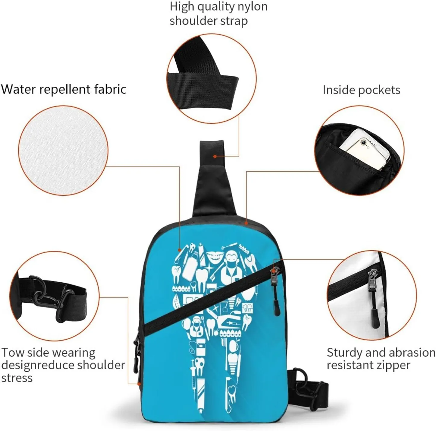 Dental Care Tooth Sling Bag for Men Women, Small Crossbody Sling Backpack Shoulder Chest Bag, Anti Theft Travel Hiking Sports