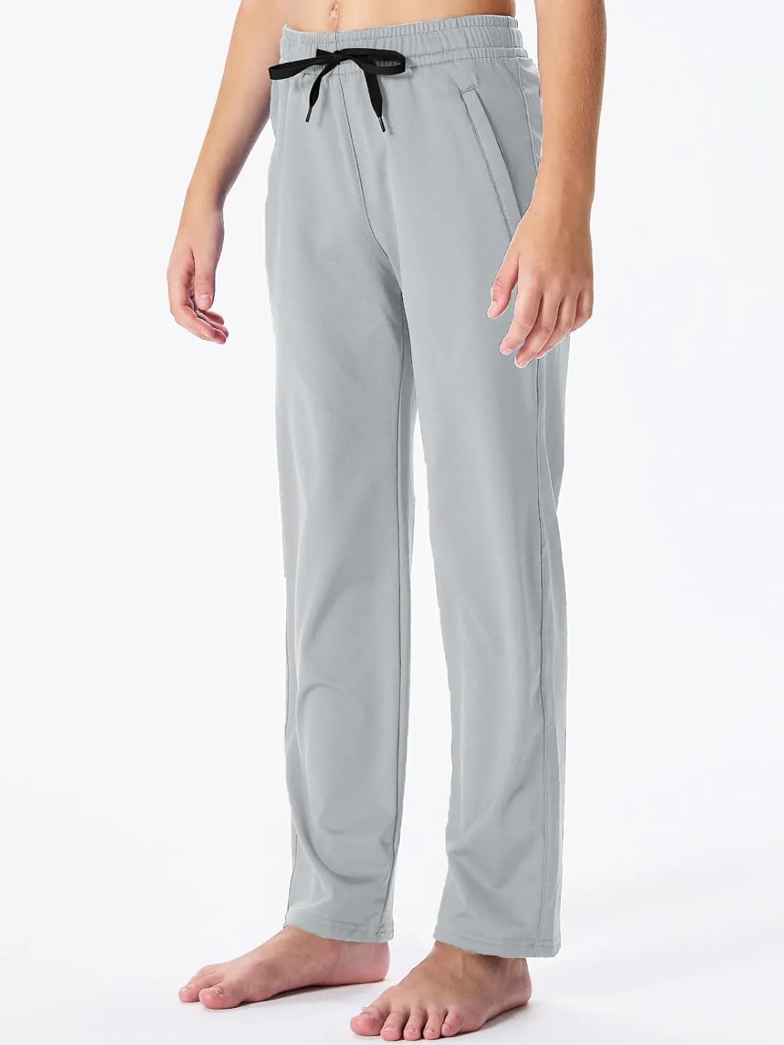 DEVOROPA Youth Boys' Fleece Lined Sweatpants Open Bottom Water Resistant Winter Thermal Track Athletic Pants Zipper Pockets