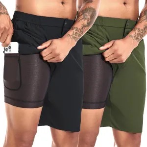 difficort Mens Swim Trunks with Compression Liner 9" Zipper Fly Bathing Suits Quick Dry Swimming Shorts with Zipper Pockets