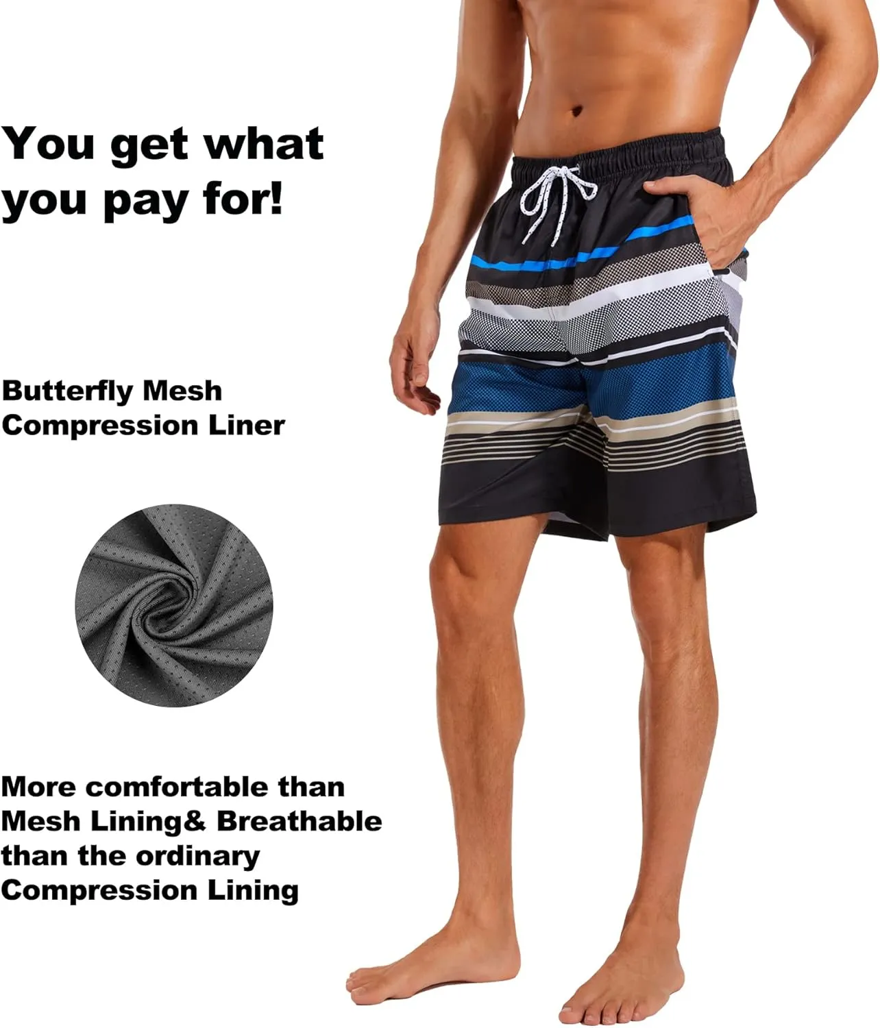 difficort Mens Swim Trunks with Compression Liner Quick Dry Bathing Suits Shorts with Zipper Pockets